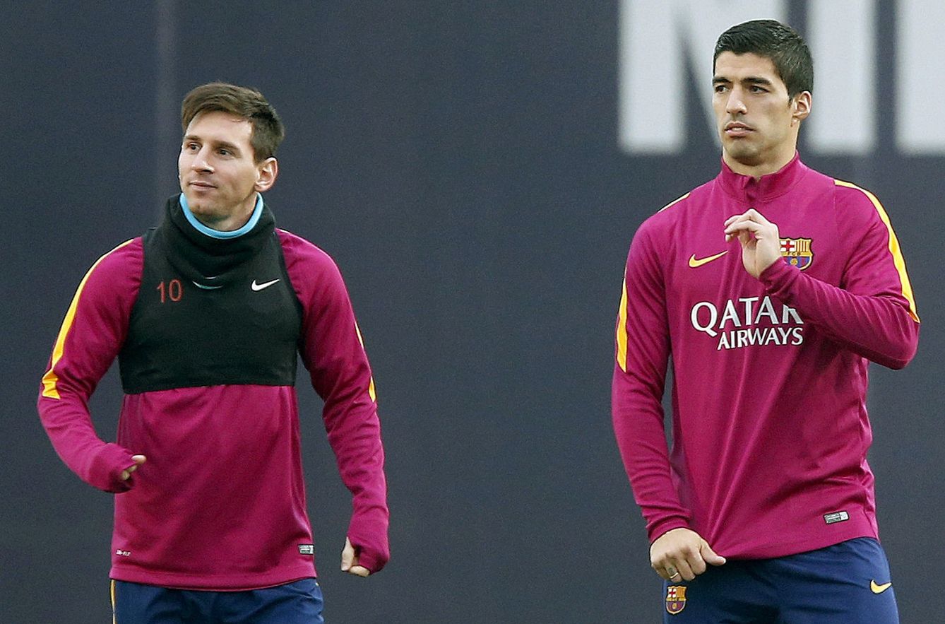 Messi y Luis Suárez en el último entrenamiento (Efe).