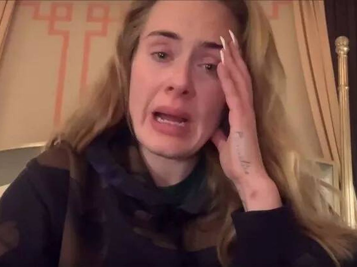 Foto: Una devastada Adele anunciando la cancelación de los conciertos. (Instagram @adele)