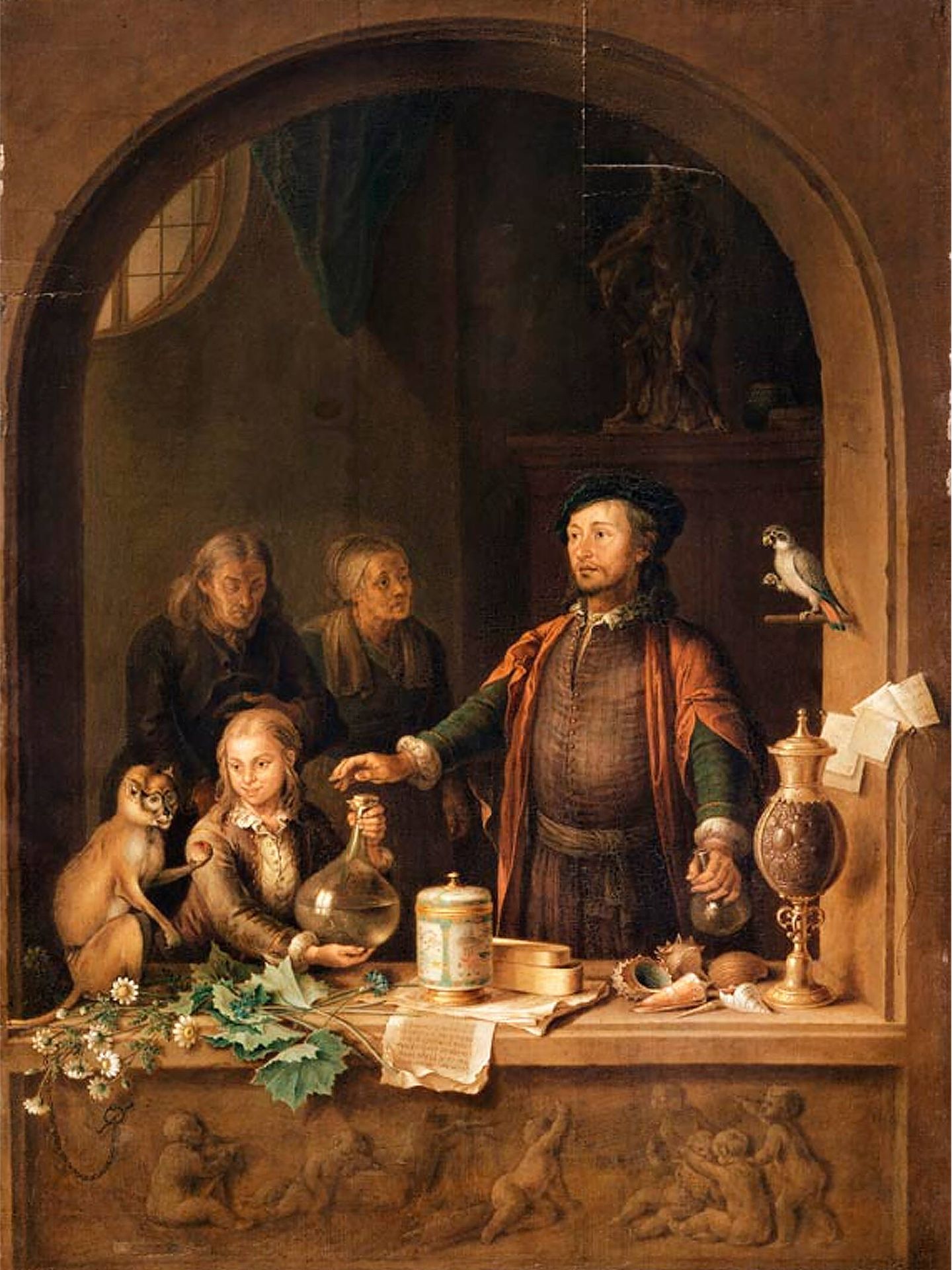 'El farmacéutico', óleo sobre madera pintado por Willem van Mieris alrededor de 1720 y robado por Breitwieser. (Pharmaziemuseum der Universität Basel)
