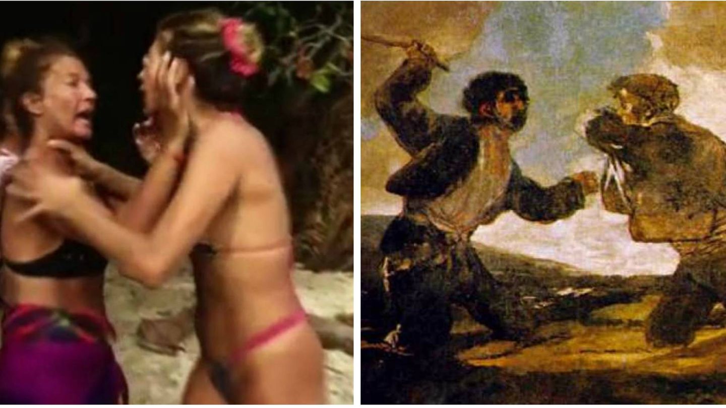 Izq.: Raquel, de Las Mellis y Paola Caruso. Dcha.: 'Duelo de garrotazos' de Goya. 