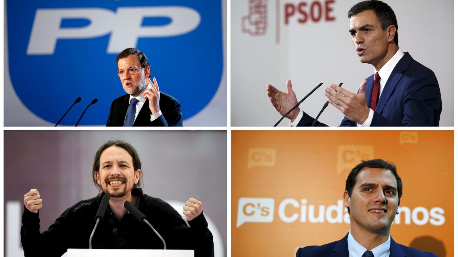 Foto: PP, PSOE, Podemos, Ciudadanos... ¿con qué red social compararías a cada partido? Foto: Reuters/Albert Gea/Paul Hanna/Eloy Alonso/Andrea Comas.