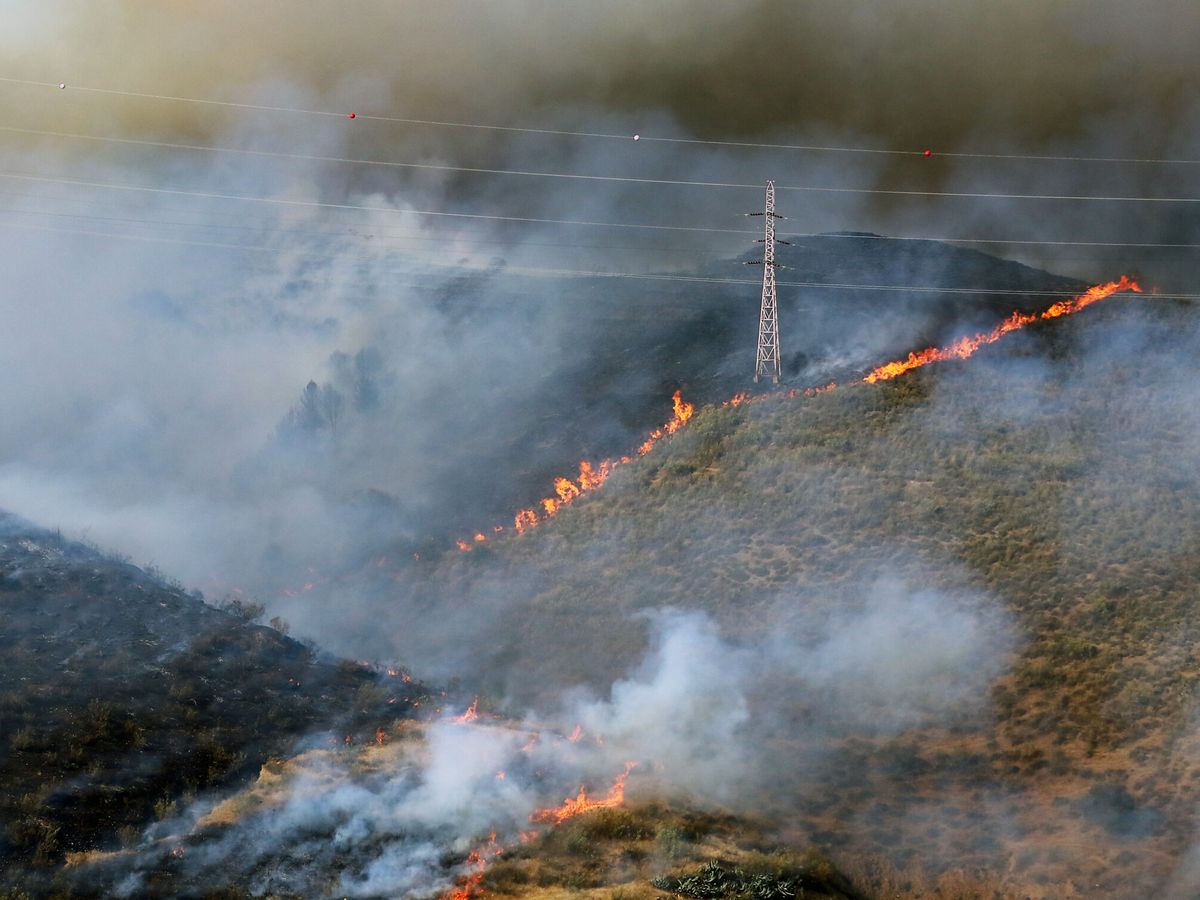 Foto: Imagen del incendio que se ha declarado hoy Domingo en el Cerro de San Miguel de Granada. (EFE/Pepe Torres)