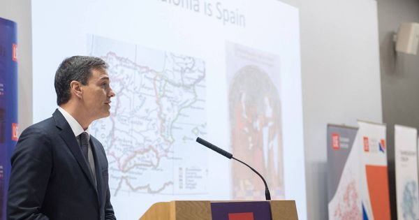 Foto: Pedro Sánchez, durante su conferencia en la London School of Economics (LSE), el pasado 8 de mayo en la capital británica. (Borja Puig | PSOE)