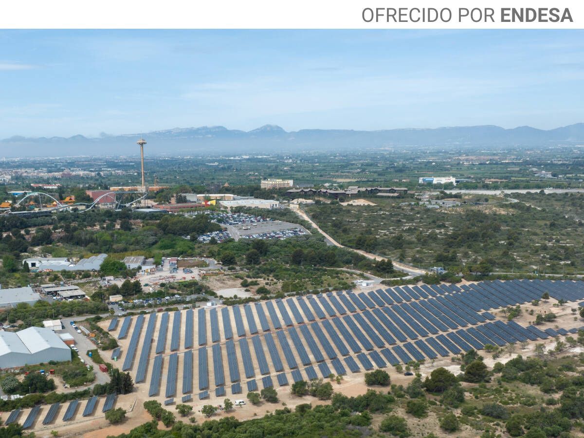 Foto: La megaplanta solar, con PortAventura World al fondo. (Cedida)