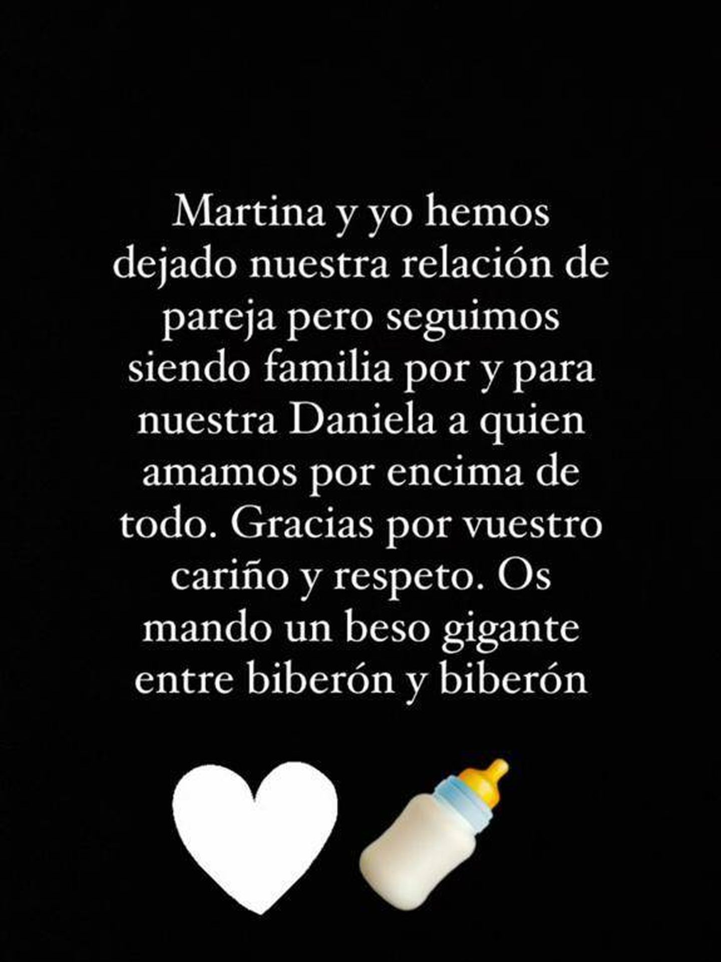 Texto con el que María Casado ha confirmado el fin de su relación con Martina diRosso. (Instagram/@mariacasado783)