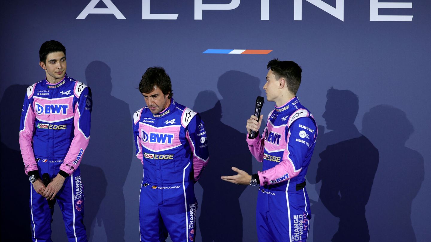Piastri, junto a Alonso y Ocon. (Reuters/Vincent West)