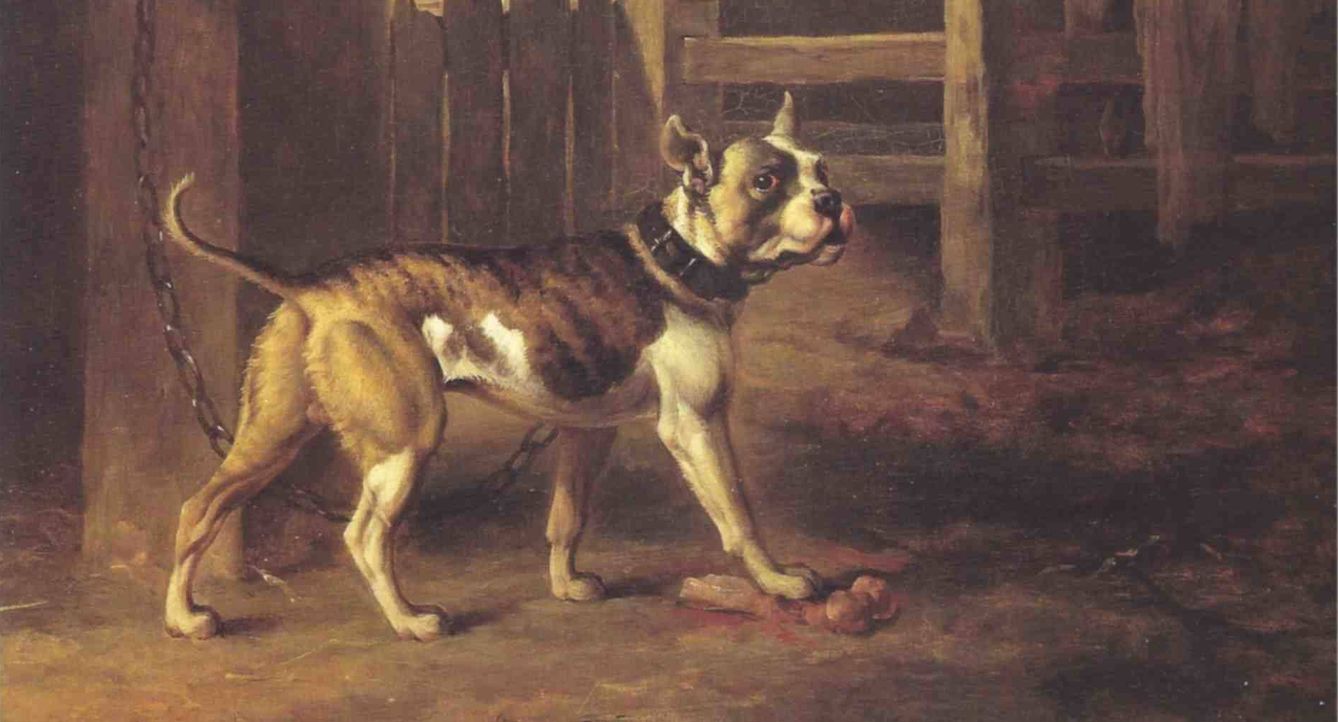 Esta pintura de 1790 muestra cómo era el bulldog inglés en su origen.