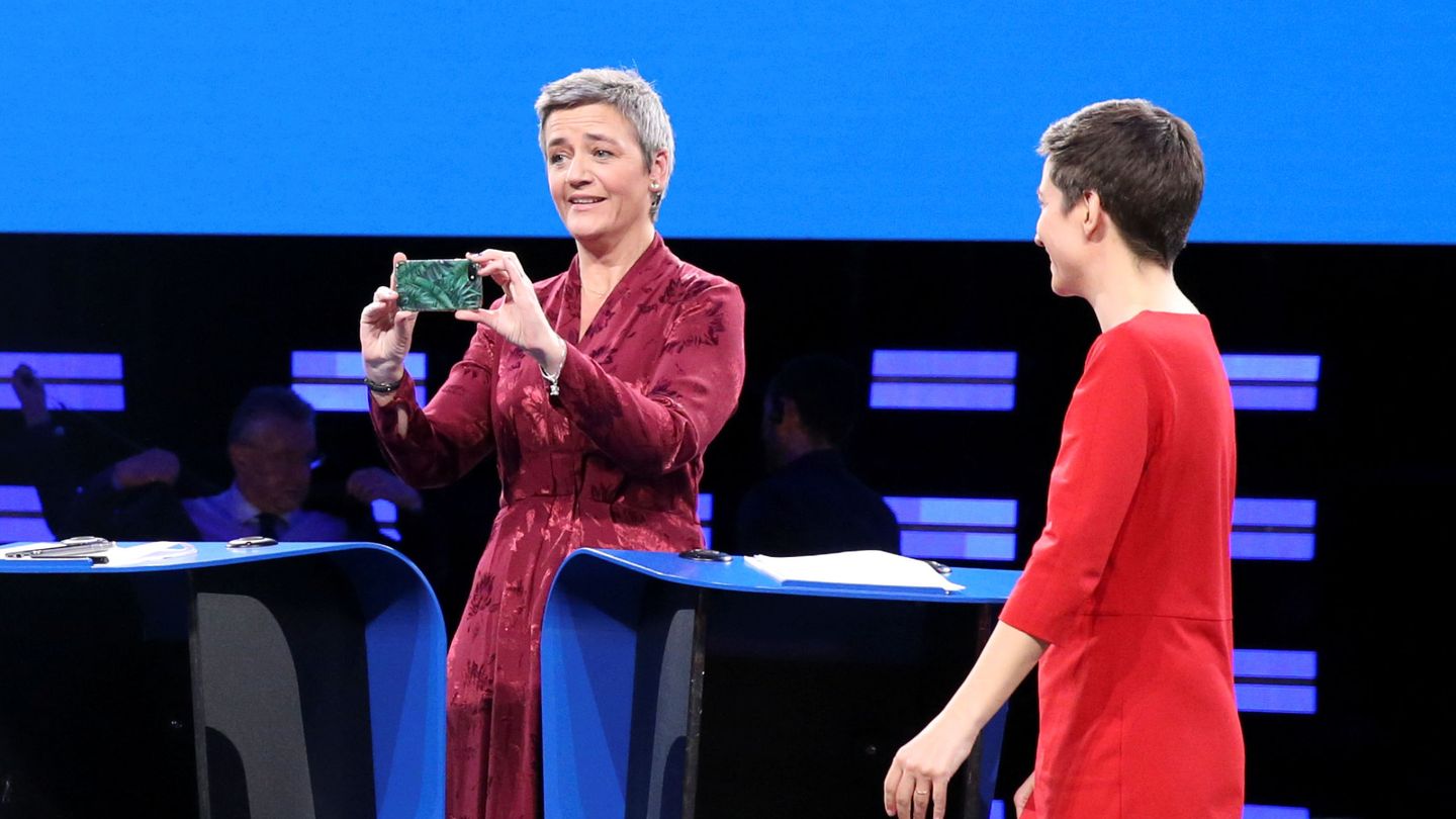 Margrethe Vestager, candidata liberal, durante el debate de las elecciones europeas. (Reuters)
