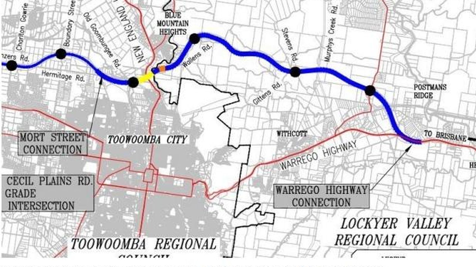 Foto: Plano de la circunvalación de Toowoomba