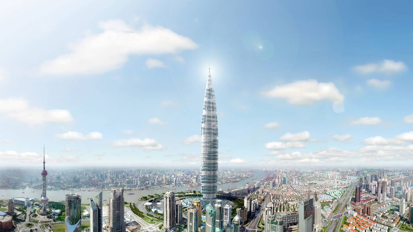 Propuesta de Ciudad Vertical para la ciudad de Shanghái, con 1.228 metros de altura y 100.000 habitantes.