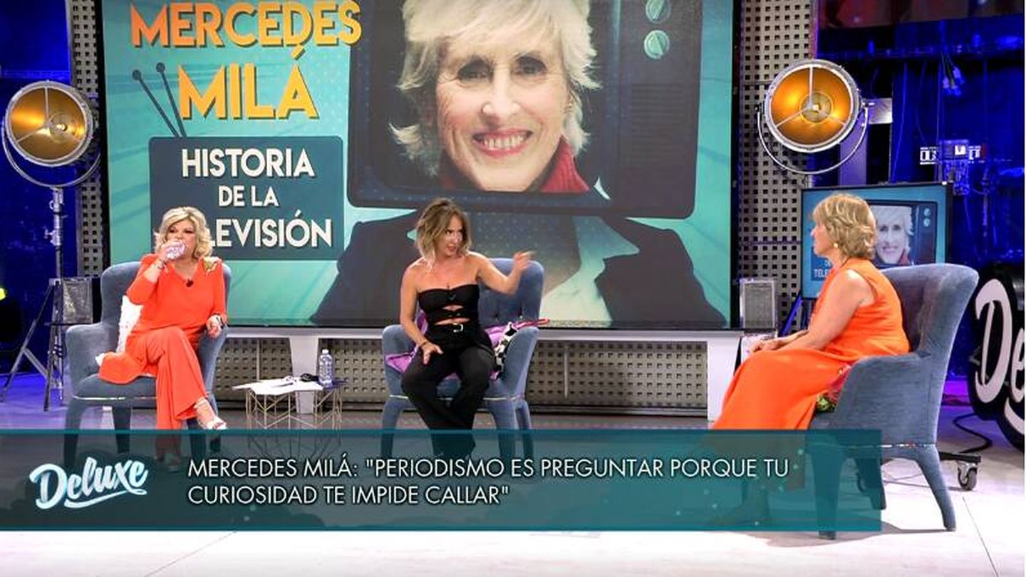 María Patiño y Terelu Campos junto a Mercedes Milá en 'Viernes Deluxe'. (Mediaset)