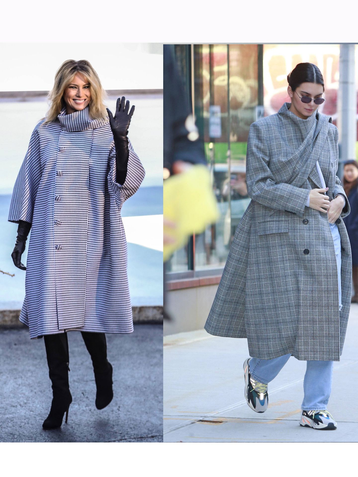Melania Trump y Kendall Jenner, con sus abrigos de Balenciaga. (Cordon Press)