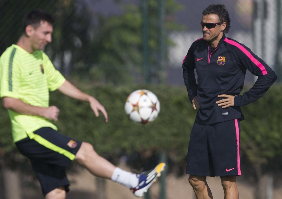 Foto: Luis Enrique y Messi, durante un entrenamiento del Barcelona.