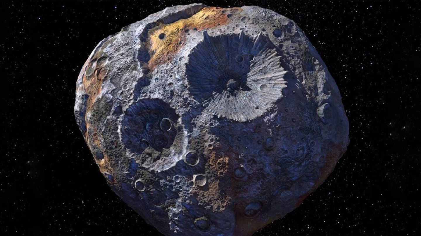 Visualización del asteroide Psyche, valorado en 10.000 billones de dólares por su contenido en metales raros y preciosos. (NASA)