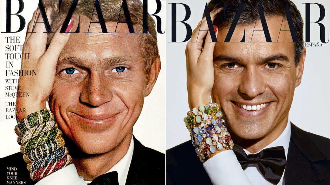 Foto: Comparativa de las portadas de Steve McQueen y Pedro Sánchez para 'Harper's Bazaar'