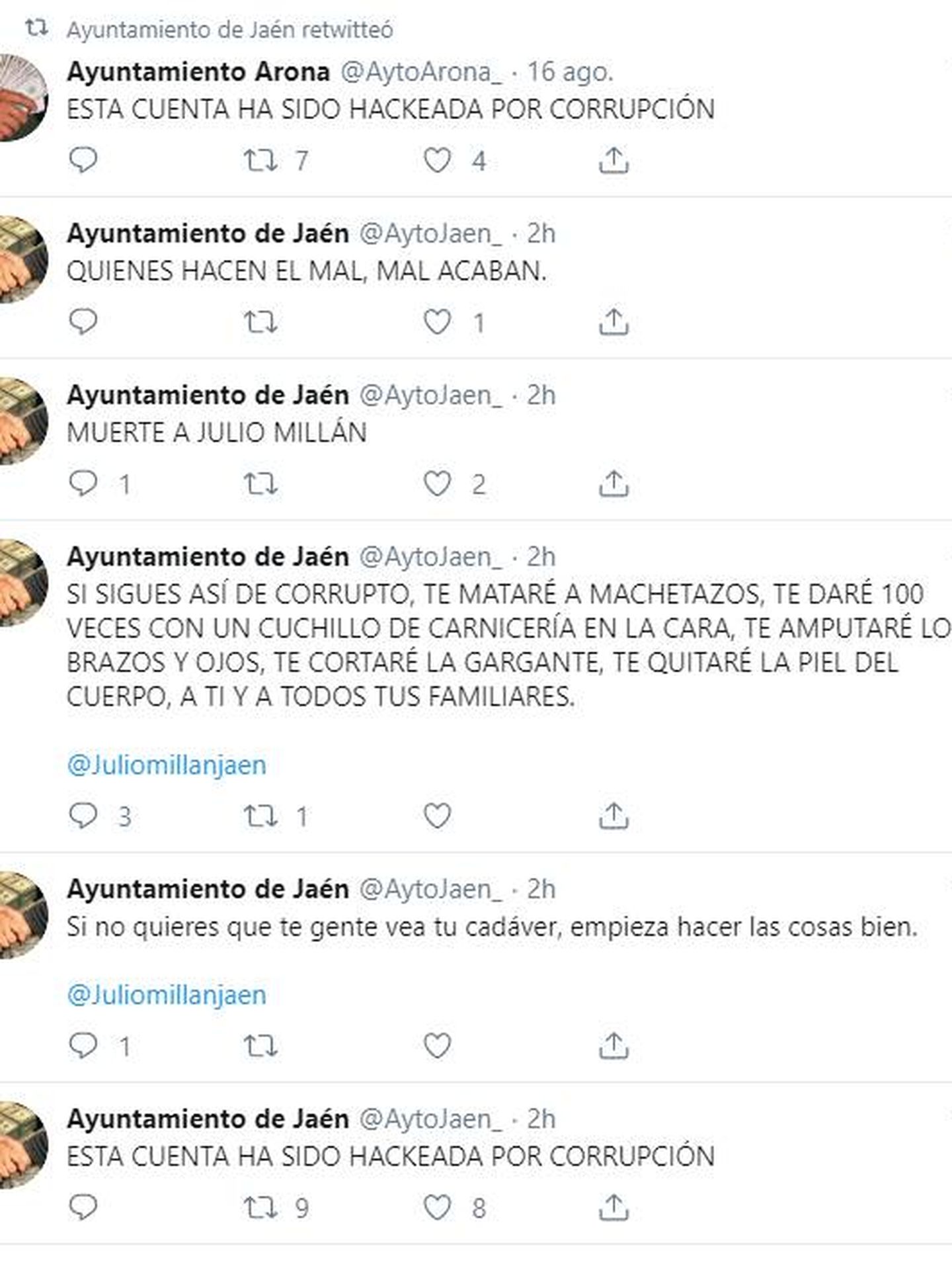 Captura de la cuenta de Twitter del Ayuntamiento de Jaén.