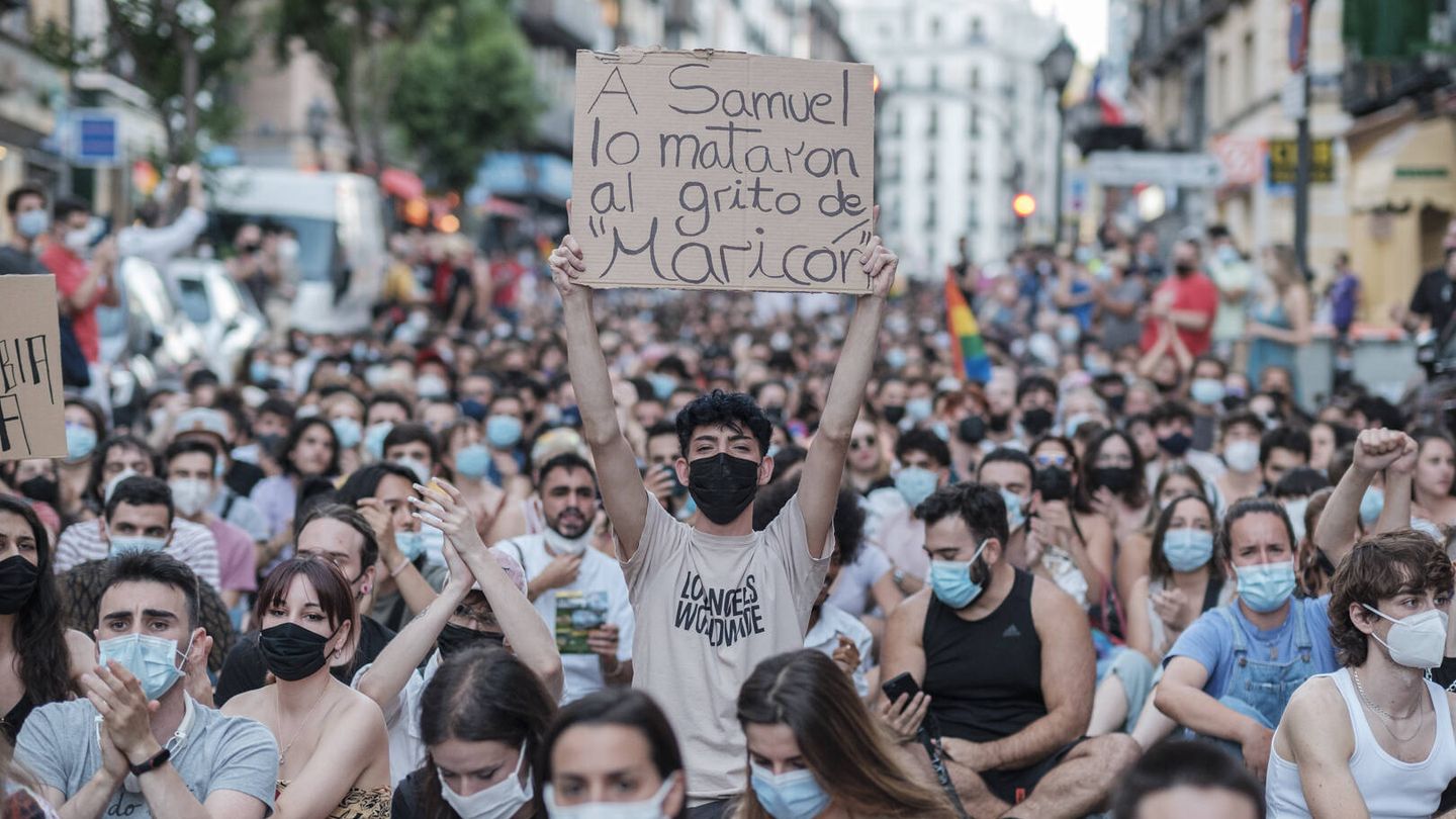 Manifestación en el centro de Madrid por la muerte de Samuel. (S. B.)