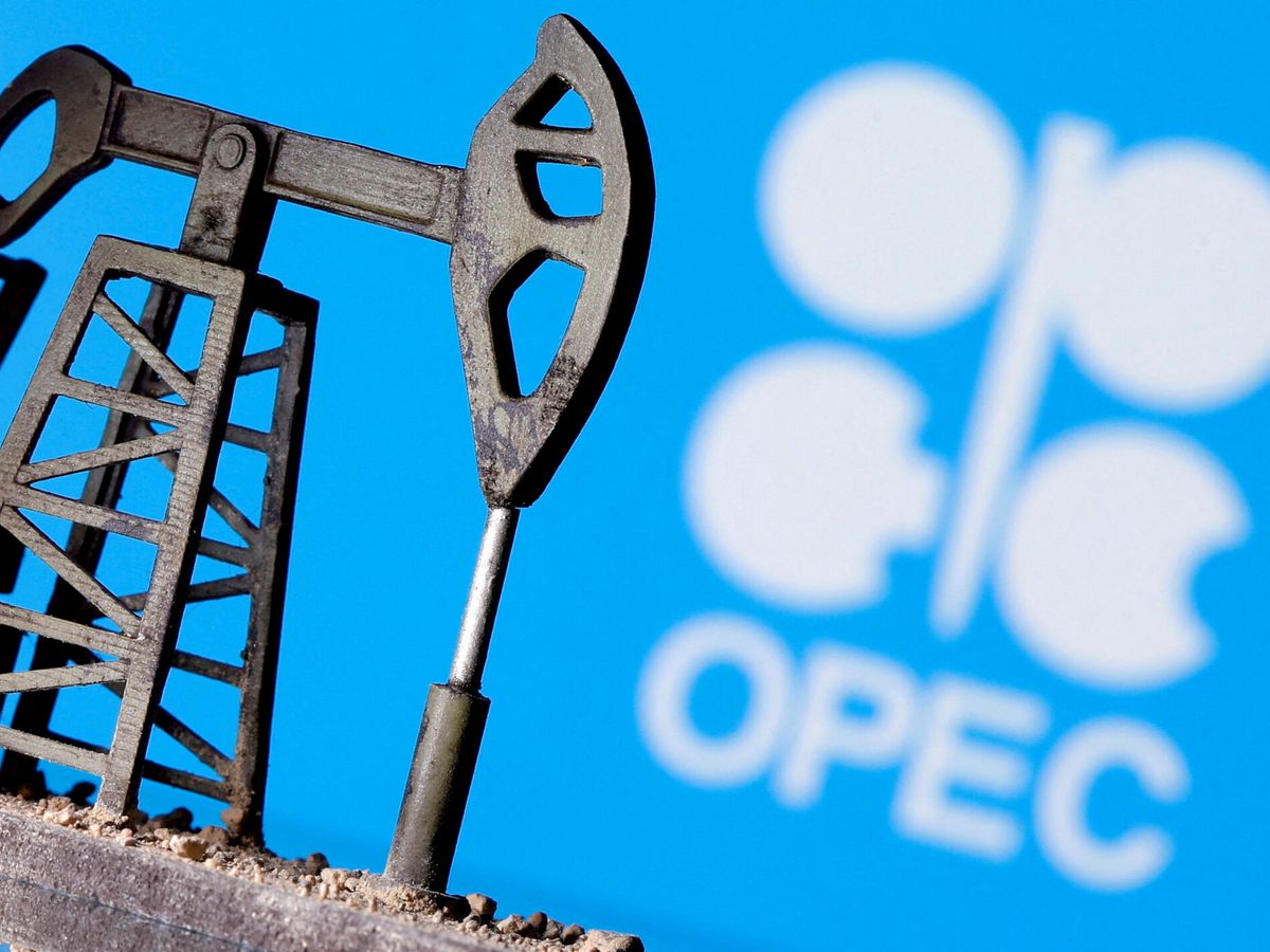 Foto: Foto de archivo: un gato de bomba de petróleo impreso en 3d delante del logotipo de la OPEP en esta imagen ilustrativa. (Reuters)