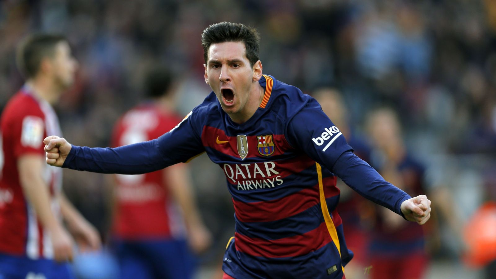 Foto: Messi celebra el gol que supuso el empate cuando el Atlético de Madrid dominaba en el Camp Nou (EFE)