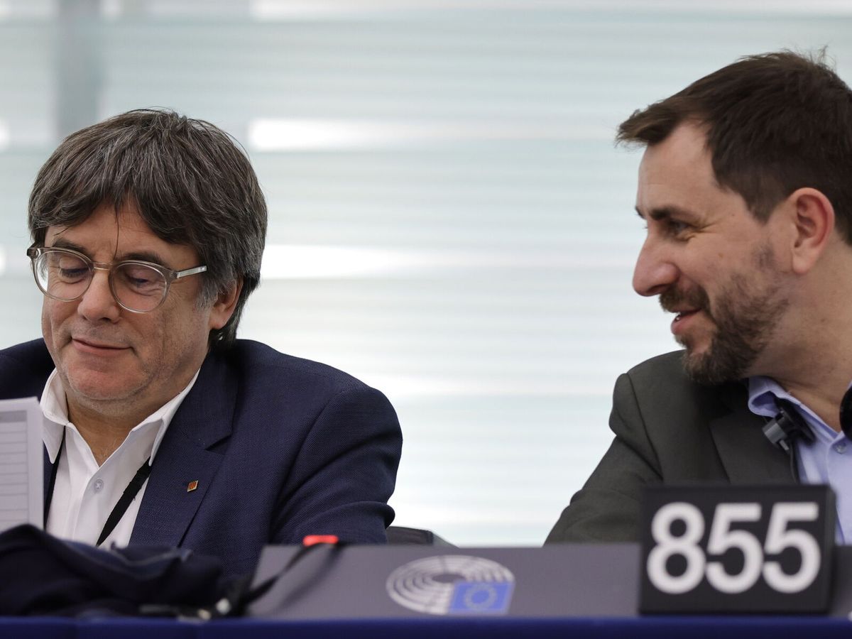 Foto: Los eurodiputados Carles Puigdemont y Toni Comín, en Estrasburgo. (EFE/EPA/Ronald Wittek)