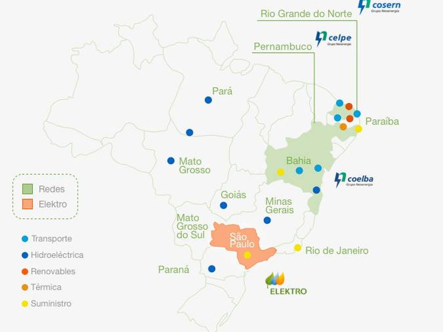 Mapa con los activos de Neoenergia en Brasil. (Fuente: Neoenergia.com)