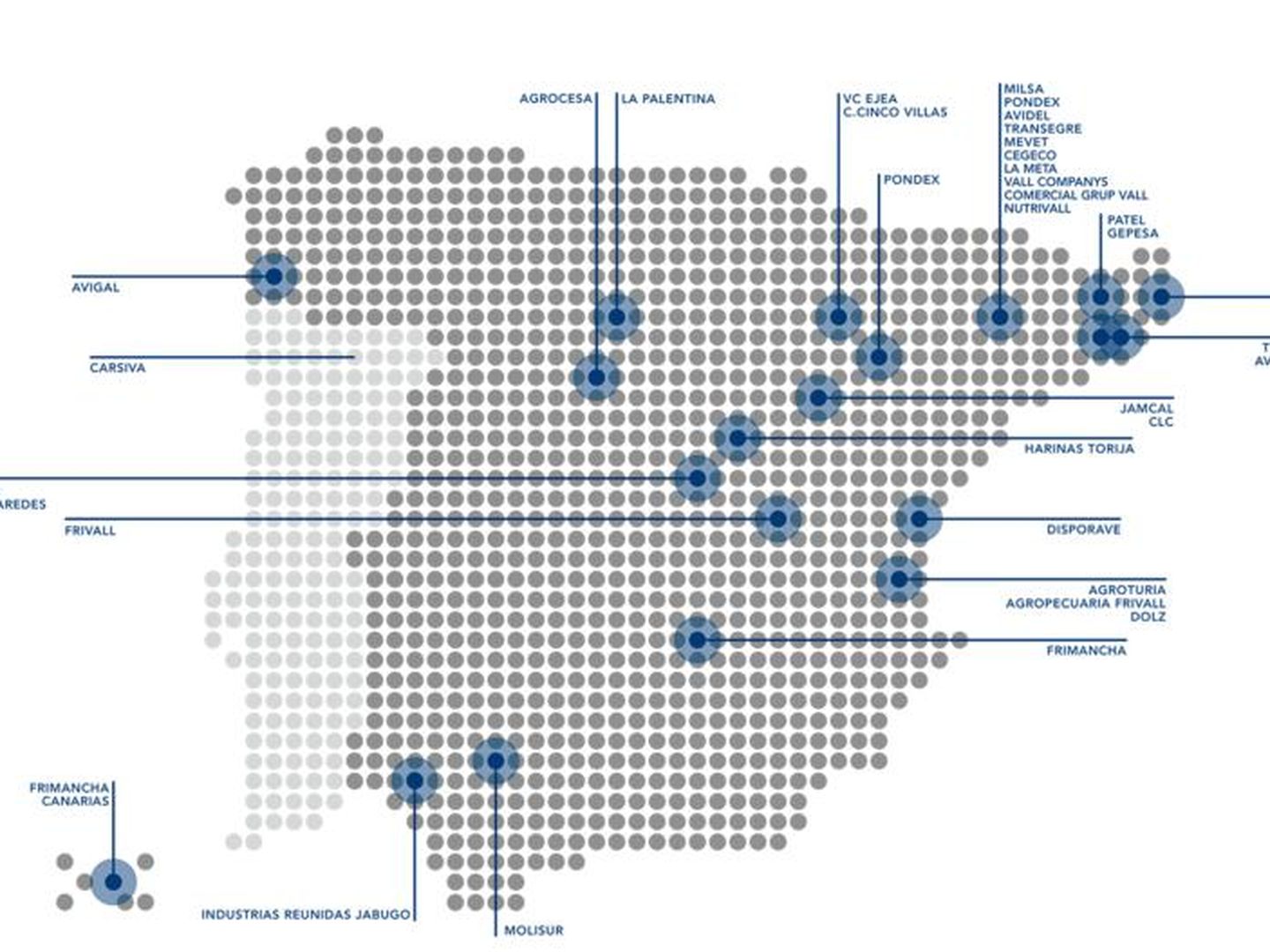 Mapa de las filiales del Grupo Vall Companys en España