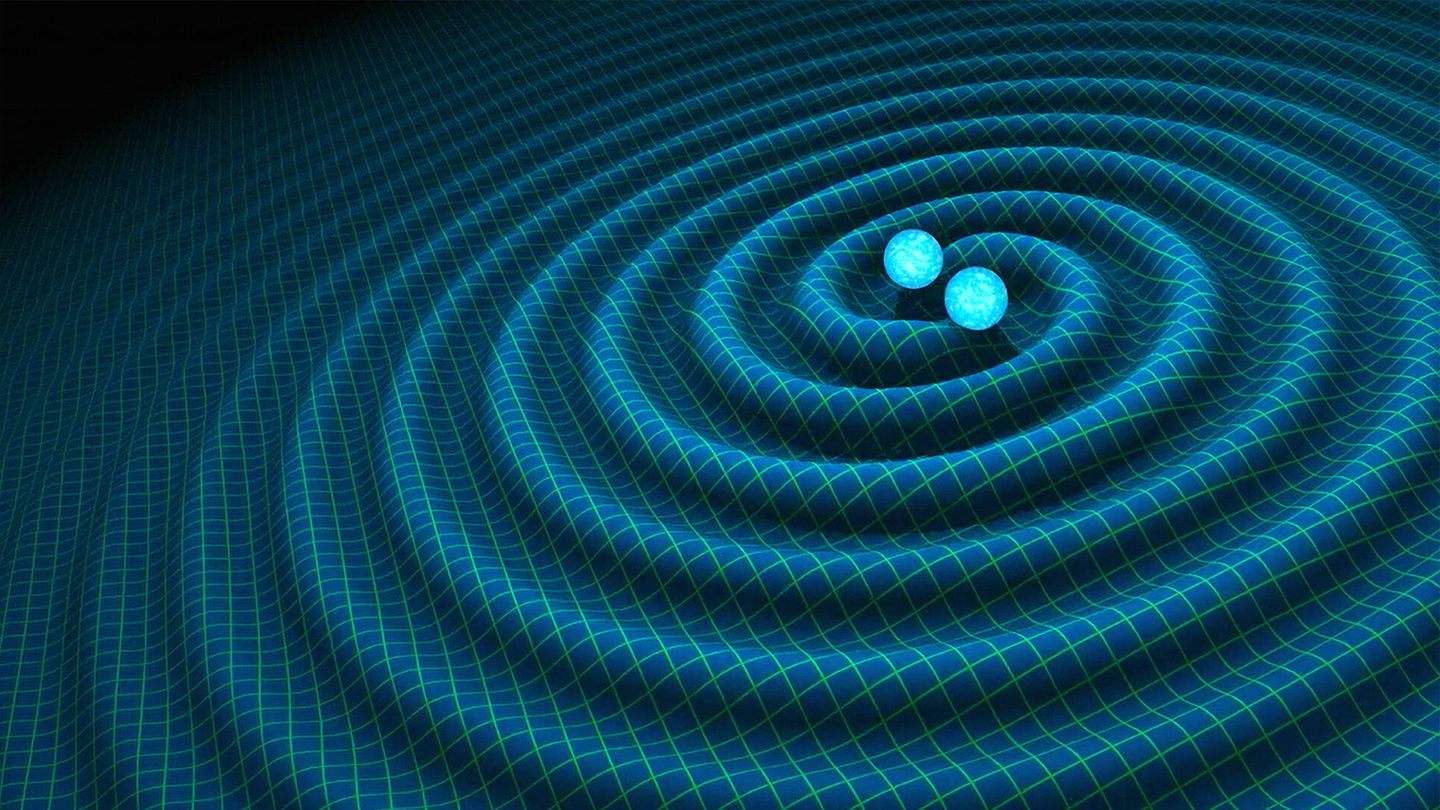 Las ondas gravitacionales producidas por la unión de dos agujeros negros. (R. Hurt/Caltech-JPL)