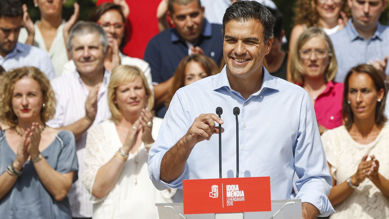 Foto: Pedro Sánchez, durante el acto de presentación de los candidatos del PSE a las elecciones vascas del 25-S, este 4 de septiembre en el palacio Miramar de San Sebastián. (EFE)