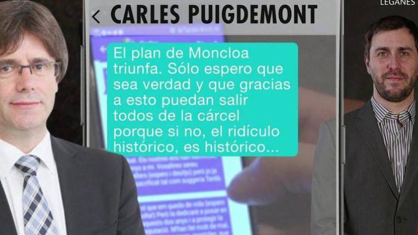 Montaje realizado por el Programa de Ana Rosa de la conversación entre Puigdemont y Comín. (Telecinco)
