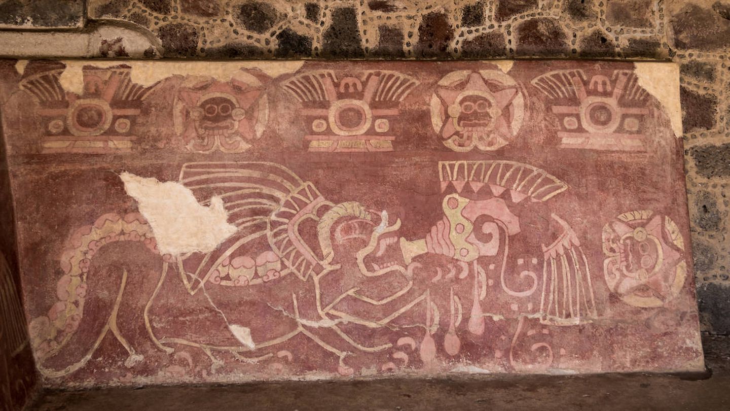 El mural de 'El Jaguar Rojo', encontrado en las ruinas de Teotihuacán. (iStock)
