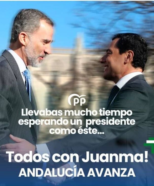 Foto: El cartel difundido en Facebook por el PP andaluz, con Juanma Moreno y Felipe VI.