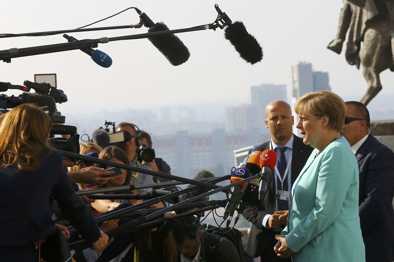 Angela Merkel a su llegada a la cumbre europea en  Bratislava (Reuters).