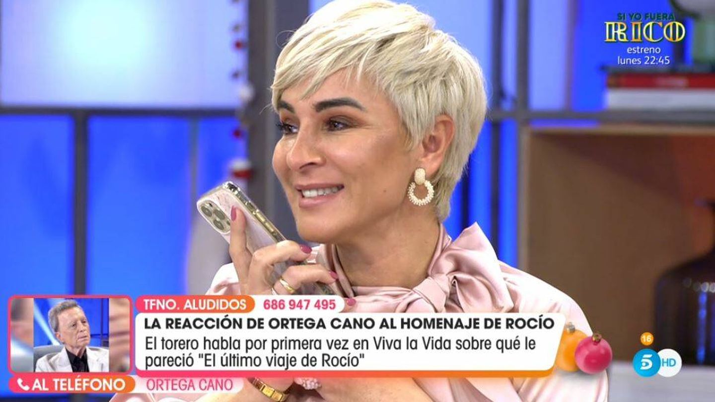 Ana María Aldón habla con Ortega Cano en 'Viva la vida'. (Mediaset)