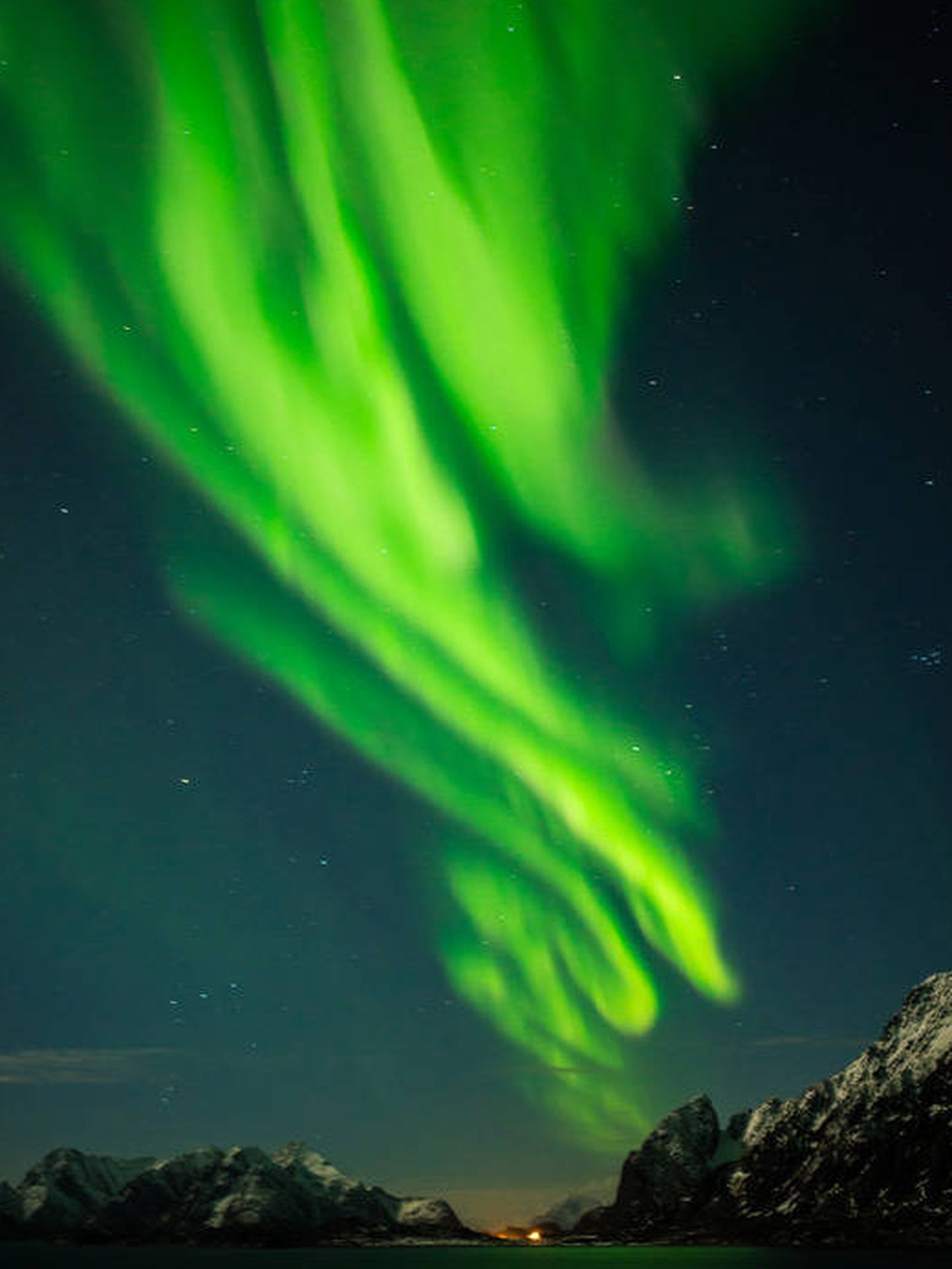 La espectacular aurora boreal sobre el cielo de Noruega.
