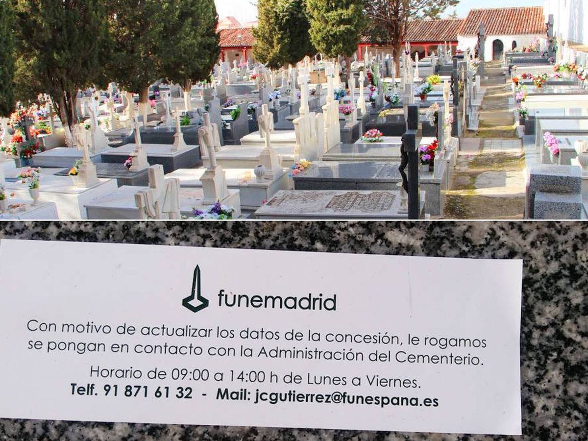 Foto: Arriba, cementerio viejo de Arganda. (Ayuntamiento). Abajo, mensaje que encontraron decenas de personas en las lápidas de sus familiares. (EC)