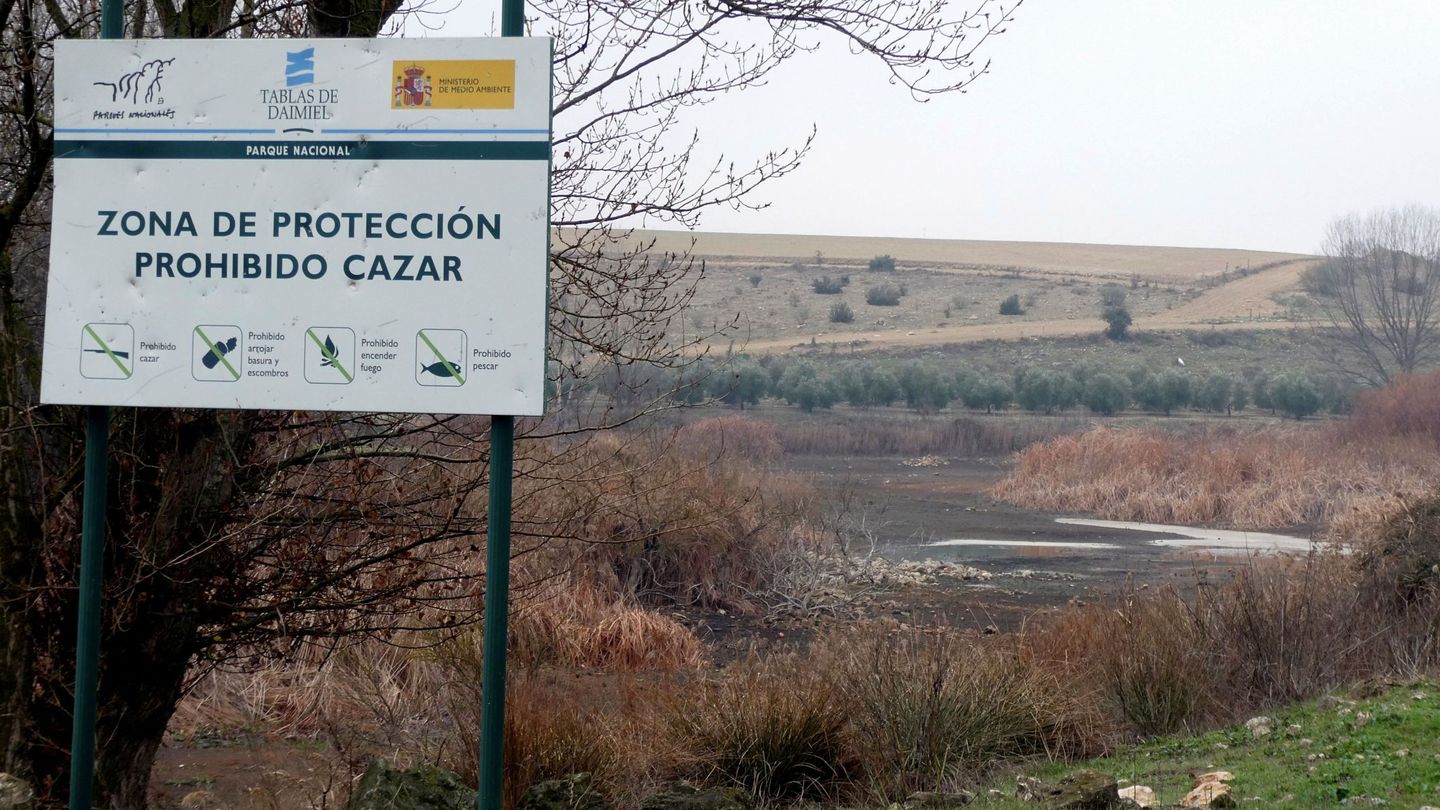 Un tramo del río Guadiana sin agua, próximo al Parque Nacional de Las Tablas de Daimiel, en Ciudad Real.