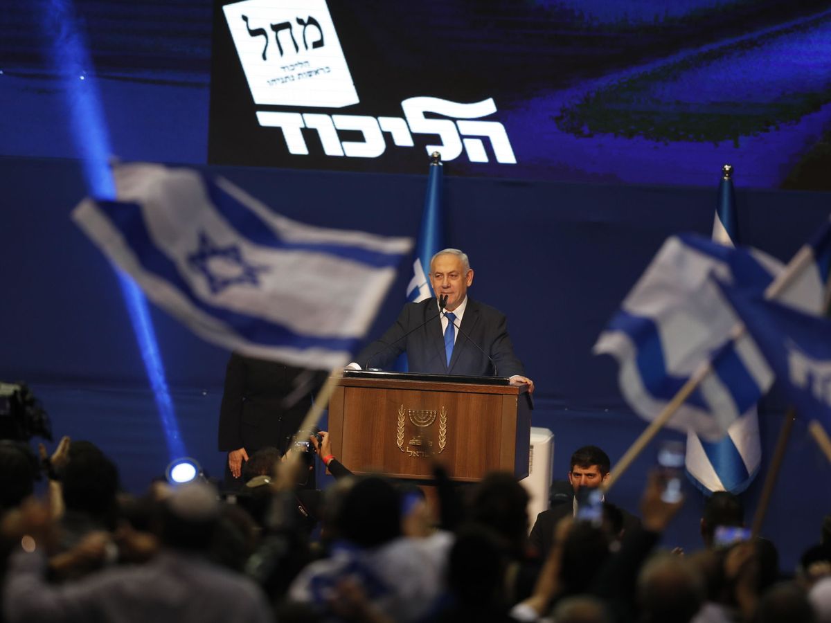 Foto: Benjamin Netanyahu durante la difusión de los primeros datos del escrutinio. (EFE)