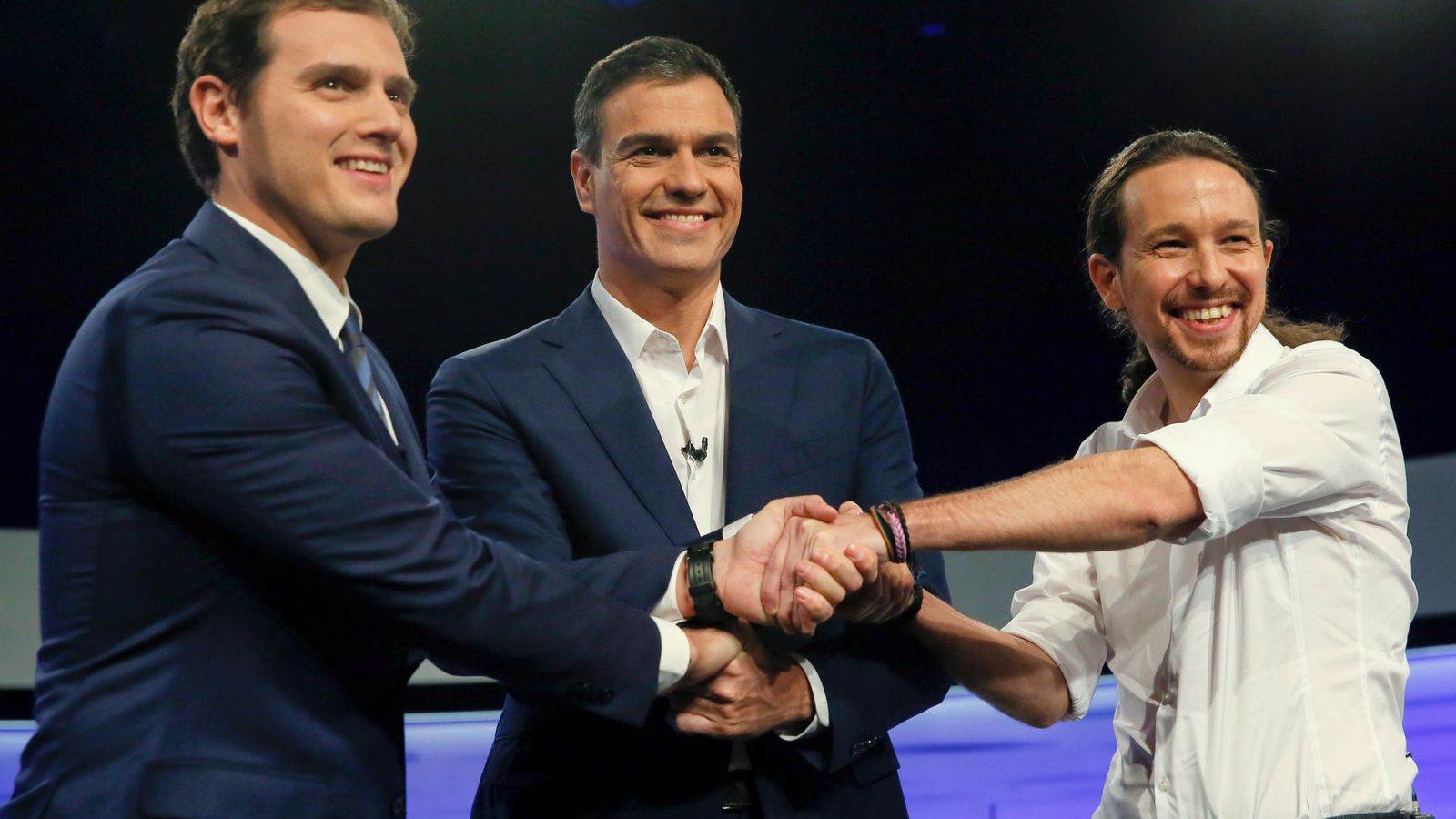 Foto:  Los candidatos a la Presidencia del Gobierno de Ciudadanos, Albert Rivera (i); PSOE, Pedro Sánchez (c); y Podemos, Pablo Iglesias (d). (Efe) 