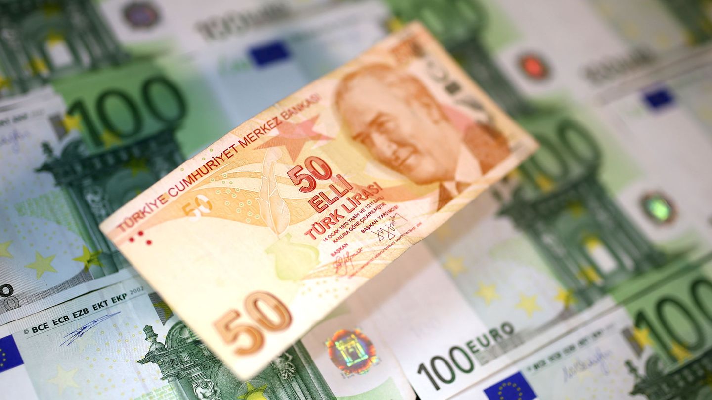 Billetes de lira turca y euro. (Reuters)