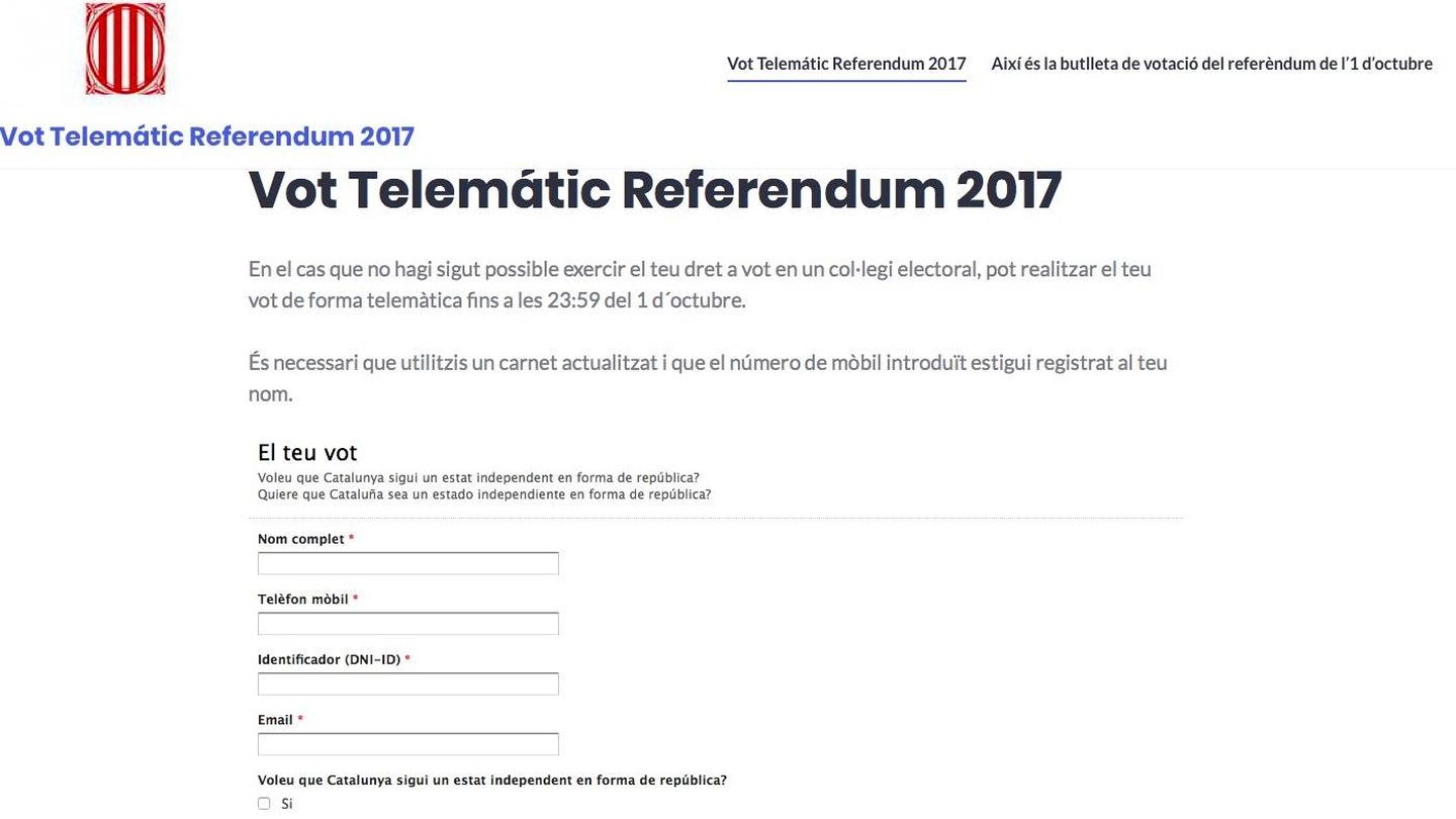Web en 'Wordpress' del Govern para votar en el referéndum del 1-O