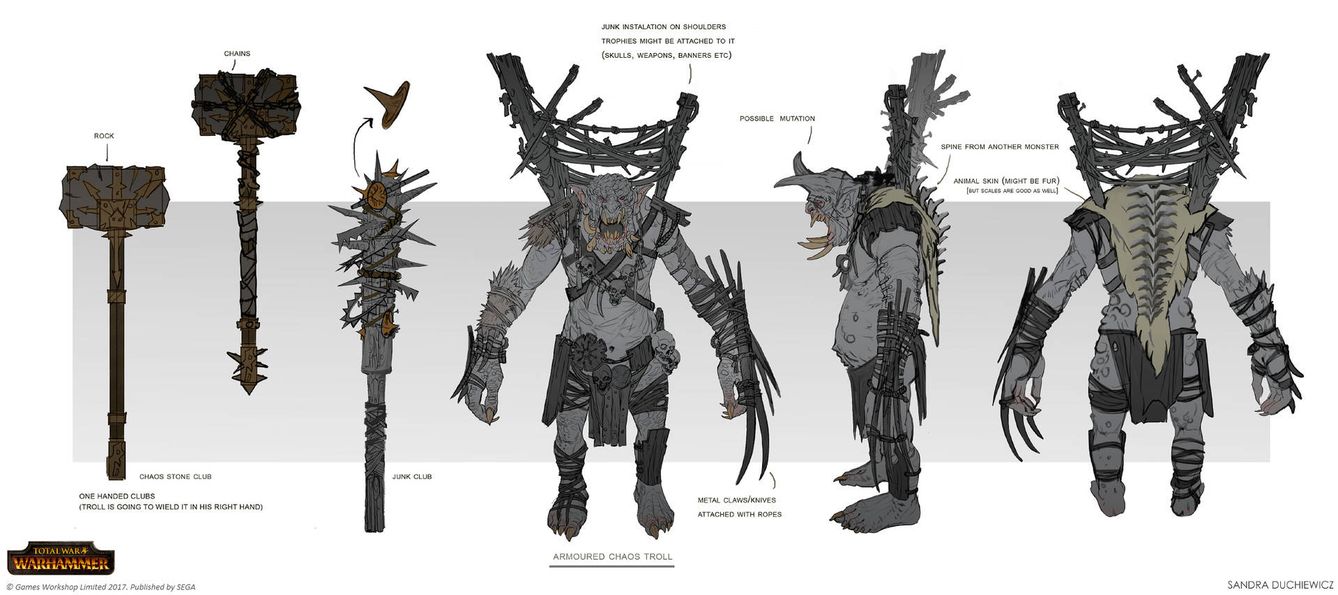 unos ‘trolls’ algunos de los diseños de Sandra Duchiewicz para ‘Total War: Warhammer’ (Fuente: Sandra Duchiewicz)