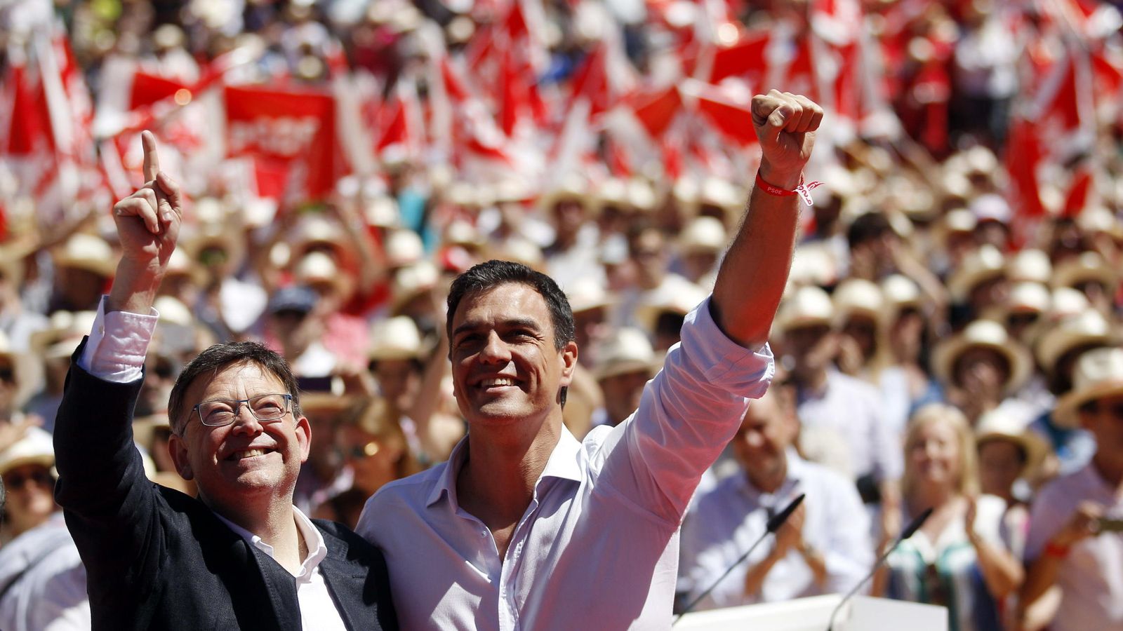 Foto: Ximo Puig y Pedro Sánchez, durante la campaña de las elecciones municipales. (EFE)