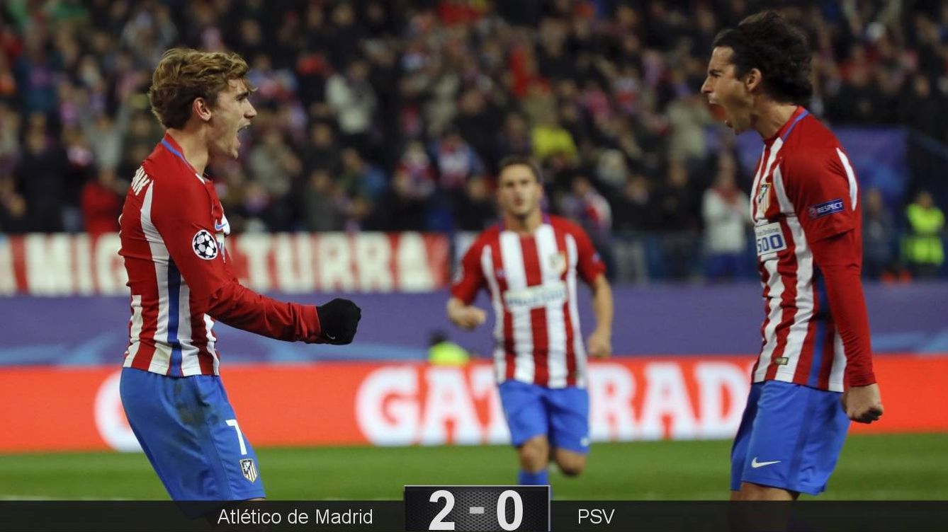 Foto: Griezmann celebra con Tiago el segundo gol del Atlético (JuanJo Martín/EFE)