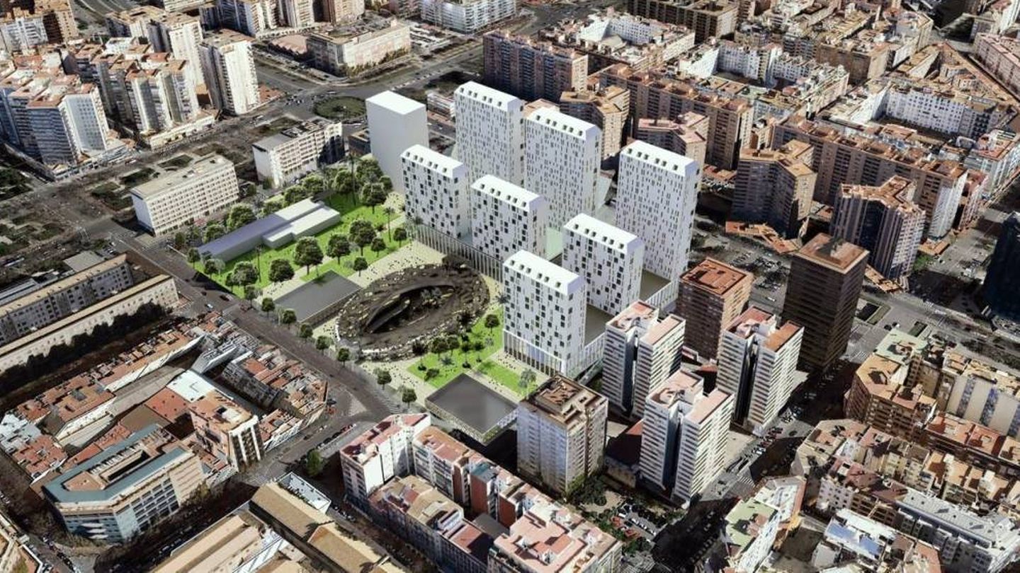 Proyecto pendiente de modificar de la parcela de Mestalla, con el centro comercial subterráneo abierto.