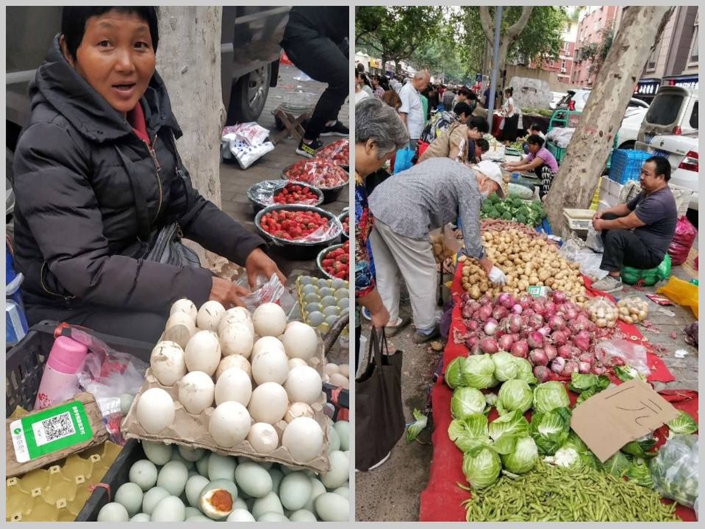 Mercado callejero en China, donde todos los puestos usan códigos QR. (Susana Arroyo) 
