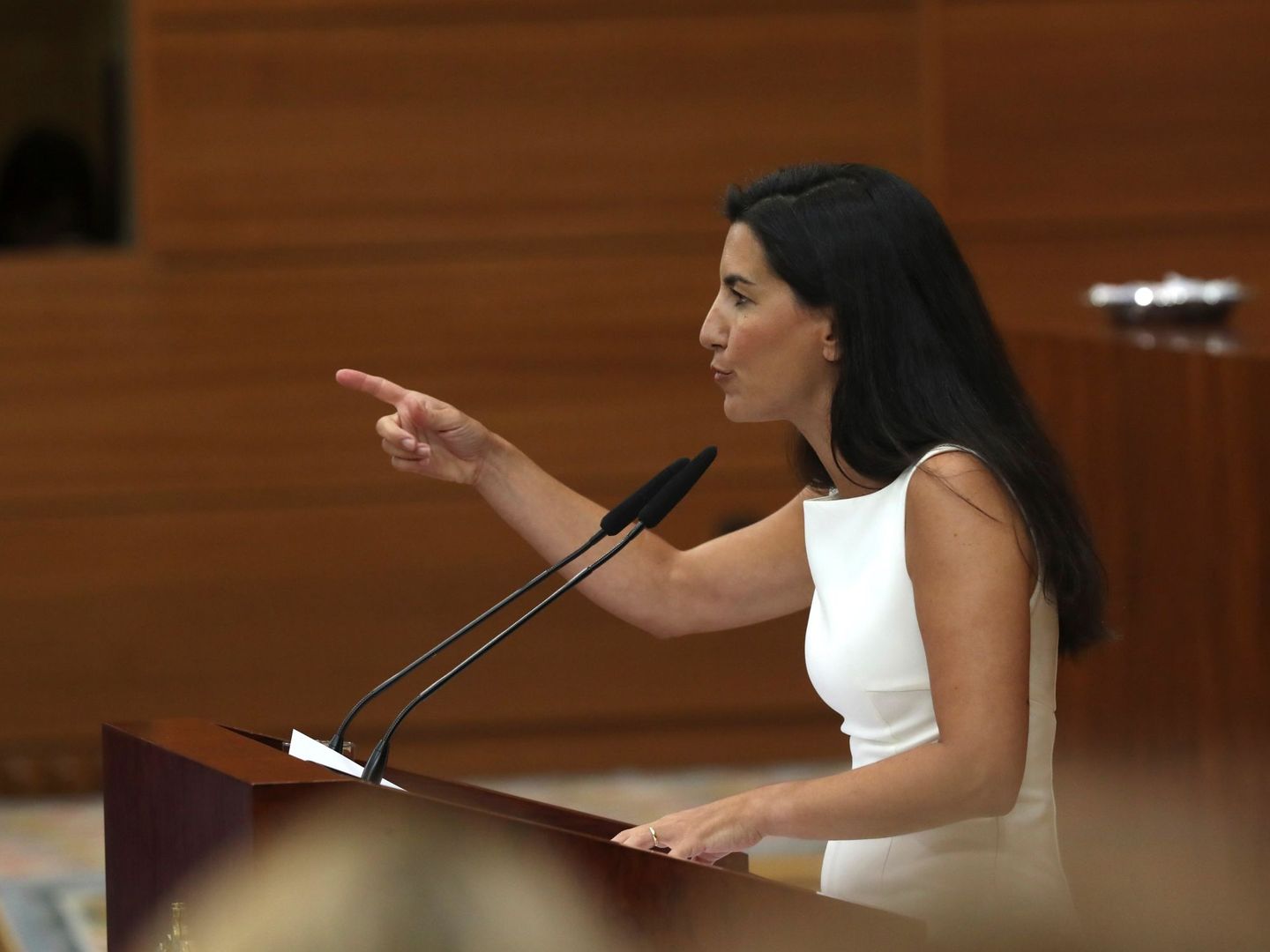 Rocío Monasterio, de Vox, en su intervención en el debate de investidura. (EFE)