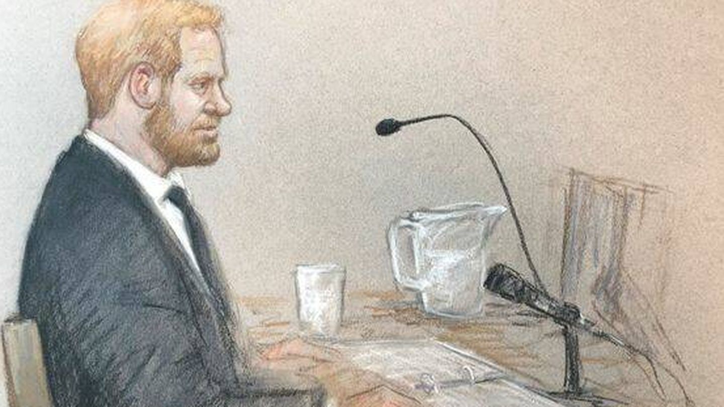  Ilustración del príncipe Harry en el juicio. (Reuters/Julia Quenzler)