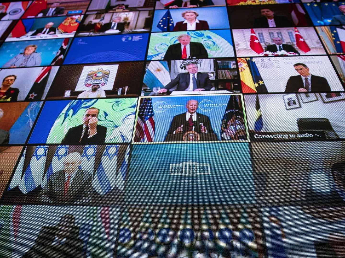 Panel de líderes mundiales participantes en la cumbre virtual