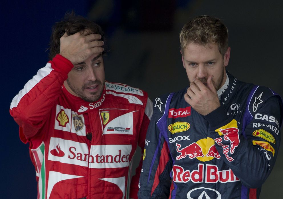 Foto: Fernando Alonso, junto a Sebastian Vettel en el Gran Premio de Brasil.