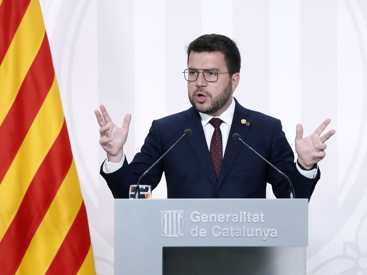 Foto: El presidente de la Generalitat de Cataluña, Pere Aragonès, durante la rueda de prensa. (EFE/Andreu Dalmau)